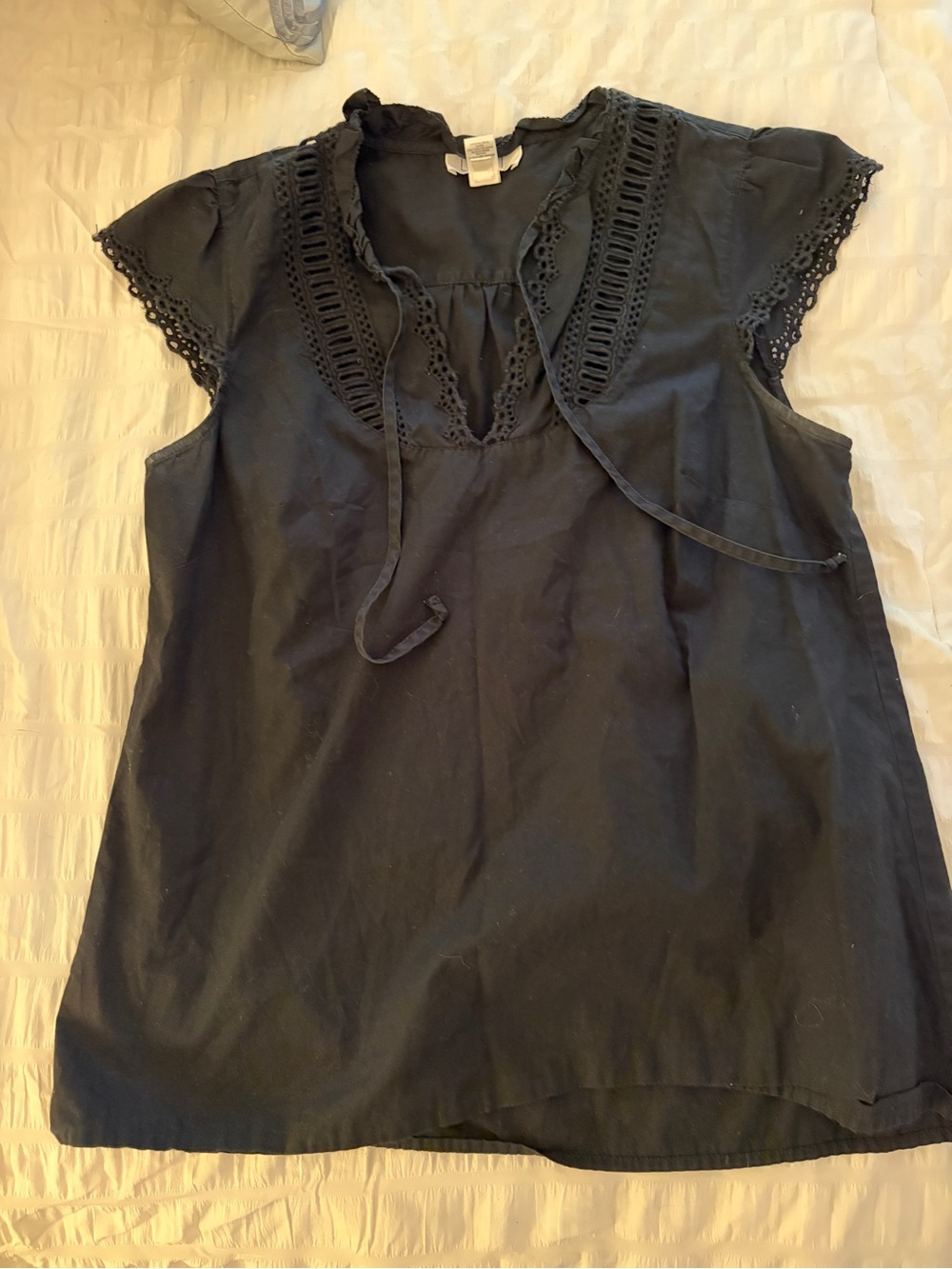 Loft Black Crochet-Trim Cap Sleeve Top